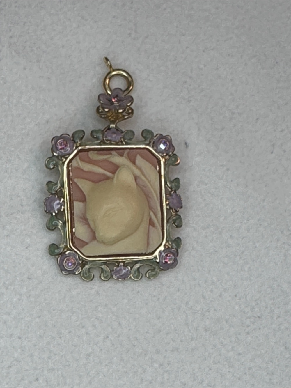 Kirks Folly Pink, Cream and Purple Cat Cameo Pendant Necklace